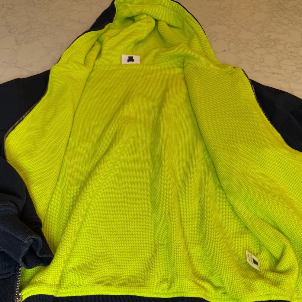 Teddy Fresh Thermal Waffle Lined Zip Up Hoodie Black Neon Green Mens Size Medium - Picture 8 of 9